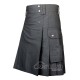 Grey Cotton Utility Kilt | Men's Front Button Scottish Kilt