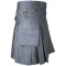 Men's Utility Grey Cotton Kilt with front Buttons