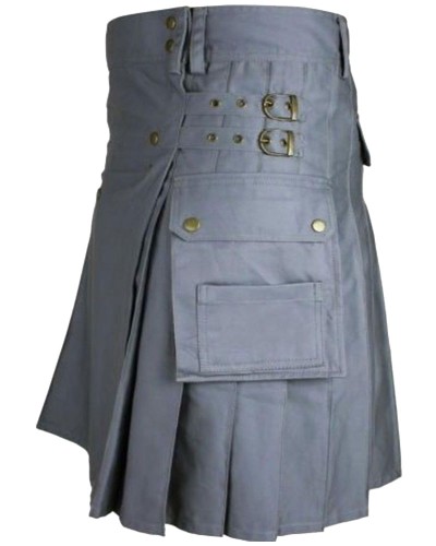Grey Cotton Utility Kilt for Men | Front Button Kilt Grey Cotton Utility Kilt for Men | Front Button Kilt