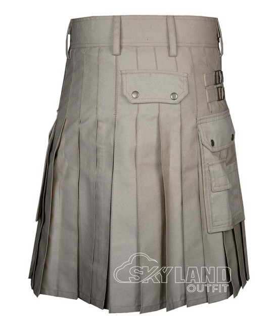 Khaki Cotton Utility Kilt | Men's Front Button Scottish Kilts