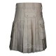 Khaki Cotton Utility Kilt | Men's Front Button Scottish Kilts