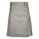 Khaki Cotton Utility Kilt | Men's Front Button Scottish Kilts