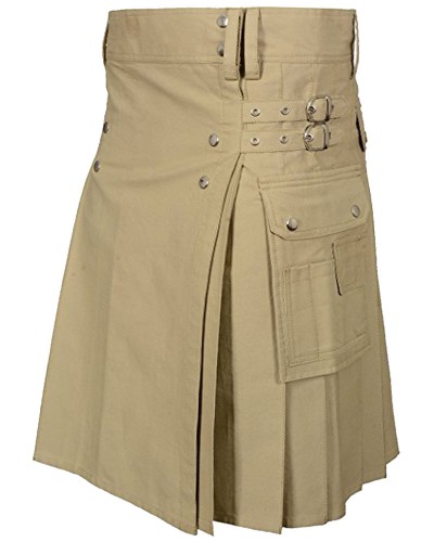 Khaki Cotton Utility Kilt for Men | Front Button Kilt Khaki Cotton Utility Kilt for Men | Front Button Kilt