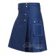 Navy Blue Cotton Kilt | Men’s Utility Kilt with Front Button 