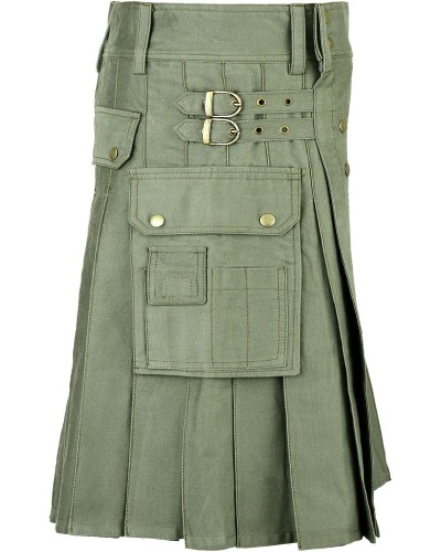 Olive Green Cotton Utility Kilt | Men’s Six Pockets Modern Kilt Olive Green Cotton Utility Kilt | Men’s Six Pockets Modern Kilt