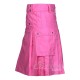 Pink Cotton Utility Kilt | Men's Front Button Scottish Kilt