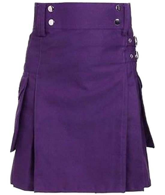 Men's Utility Purple Cotton Kilt with front Buttons