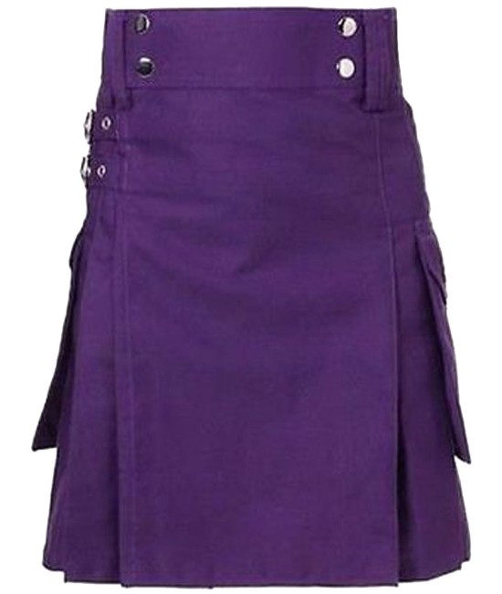 Men's Utility Purple Cotton Kilt with front Buttons
