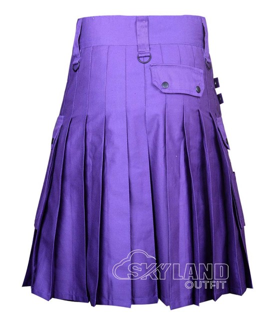 Purple Cotton Utility Kilt | Front Button Scottish Kilt – Deluxe Utility Kilts