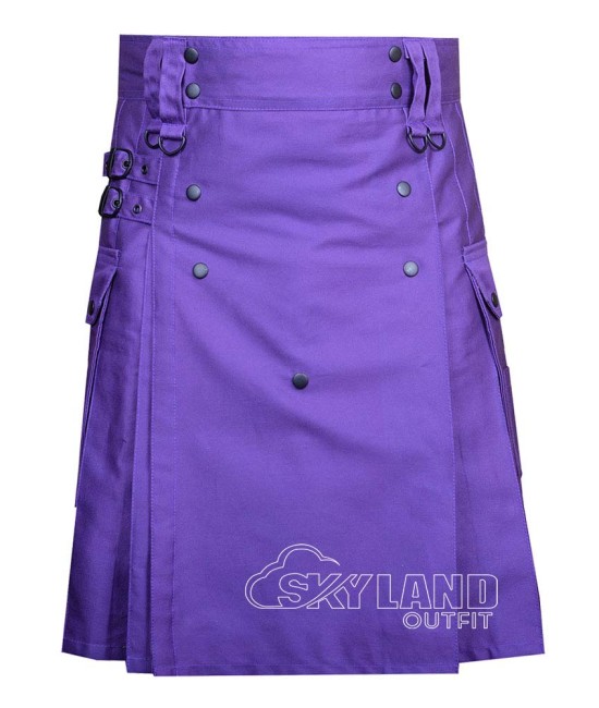 Purple Cotton Utility Kilt | Front Button Scottish Kilt – Deluxe Utility Kilts