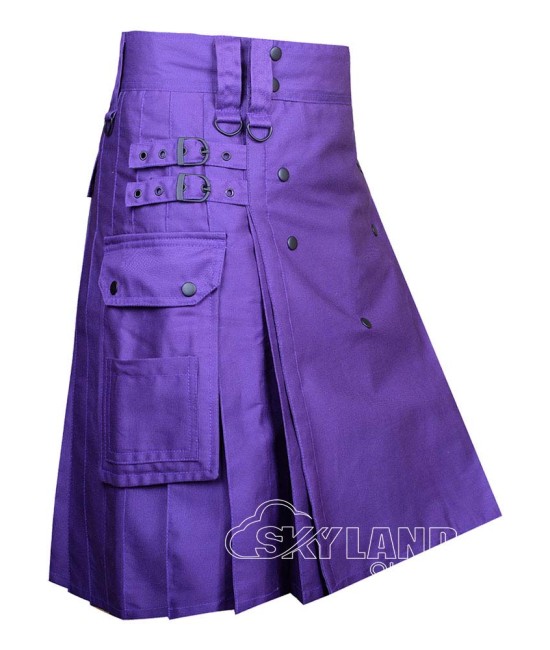 Purple Cotton Utility Kilt | Front Button Scottish Kilt – Deluxe Utility Kilts