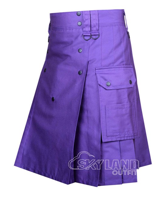 Purple Cotton Utility Kilt | Front Button Scottish Kilt – Deluxe Utility Kilts