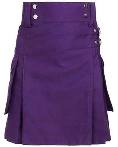 Purple Cotton Utility Kilt | Men's Front Button Scottish Kilt
