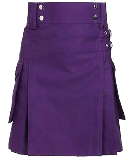 Men's Utility Purple Cotton Kilt with front Buttons Men's Utility Purple Cotton Kilt with front Buttons