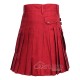 Red Cotton Utility Kilt | Men's Front Button Scottish Kilt