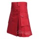 Red Cotton Utility Kilt | Men's Front Button Scottish Kilt