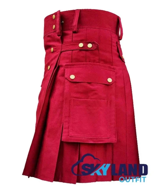 Red Cargo Pocket Sport Utility Kilt - Deluxe Utility Kilt Red Cargo Pocket Sport Utility Kilt - Deluxe Utility Kilt