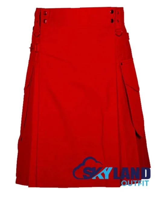 Scottish Red Cotton Utility Kilt for Men Scottish Red Cotton Utility Kilt for Men