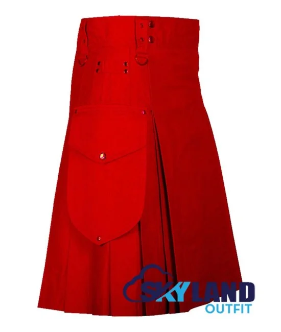 Scottish Red Cotton Utility Kilt for Men Scottish Red Cotton Utility Kilt for Men