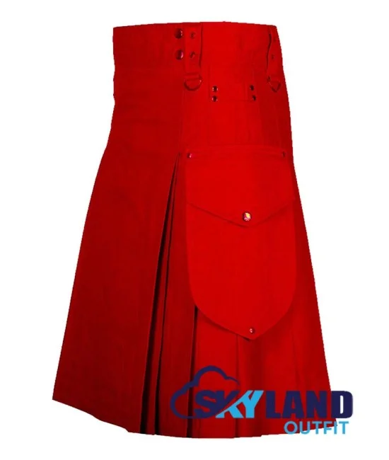 Scottish Red Cotton Utility Kilt for Men Scottish Red Cotton Utility Kilt for Men