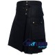 Men's Six Pockets Black Cotton Utility Kilt | Scottish Kilt | Modern Kilt