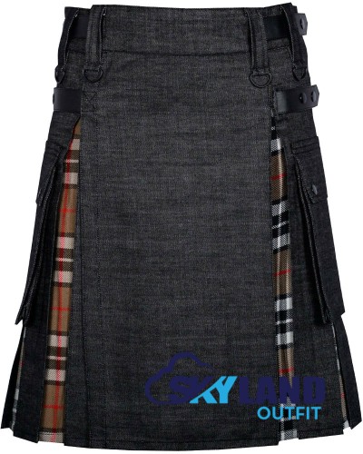 Hybrid Utility Kilts - Black Denim Inner Camel Thomson Kilt Hybrid Utility Kilts - Black Denim Inner Camel Thomson Kilt