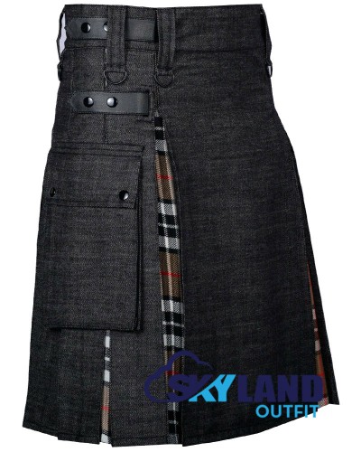 Hybrid Utility Kilts - Black Denim Inner Camel Thomson Kilt Hybrid Utility Kilts - Black Denim Inner Camel Thomson Kilt