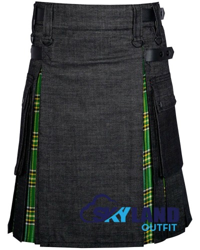 Hybrid Utility Kilts - Black Denim & Irish Heritage Kilt Hybrid Utility Kilts - Black Denim & Irish Heritage Kilt