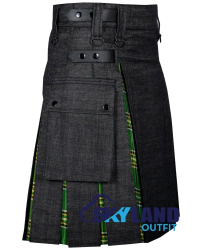 Hybrid Utility Kilts - Black Denim & Irish Heritage Kilt Hybrid Utility Kilts - Black Denim & Irish Heritage Kilt