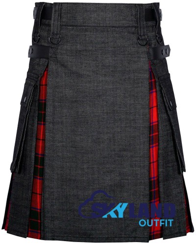Hybrid Utility Kilts - Black Denim & Scottish Rose Tartan Kilt Hybrid Utility Kilts - Black Denim & Scottish Rose Tartan Kilt