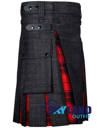 Hybrid Utility Kilts - Black Denim & Scottish Rose Tartan Kilt Hybrid Utility Kilts - Black Denim & Scottish Rose Tartan Kilt