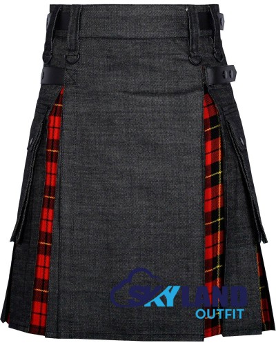 Hybrid Utility Kilts - Black Denim & Wallace Tartan Kilt Hybrid Utility Kilts - Black Denim & Wallace Tartan Kilt