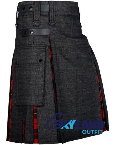 Hybrid Utility Kilts - Black Denim & Wallace Tartan Kilt Hybrid Utility Kilts - Black Denim & Wallace Tartan Kilt