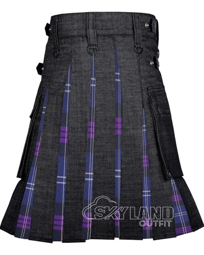 Hybrid Utility Kilts - Black Denim & Heritage of Scotland Tartan Kilt Hybrid Utility Kilts - Black Denim & Heritage of Scotland Tartan Kilt