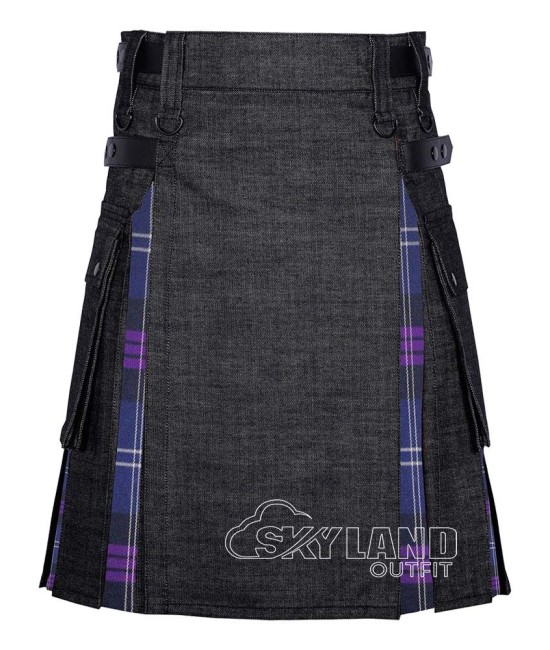 Hybrid Utility Kilts - Black Denim & Heritage of Scotland Tartan Kilt Hybrid Utility Kilts - Black Denim & Heritage of Scotland Tartan Kilt