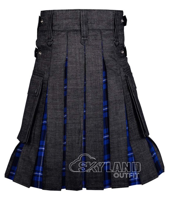 Hybrid Utility Kilts - Black Denim & American Patriot Tartan Kilt Hybrid Utility Kilts - Black Denim & American Patriot Tartan Kilt