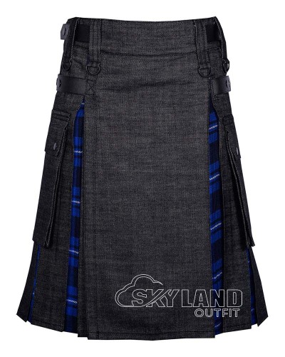 Hybrid Utility Kilts - Black Denim & American Patriot Tartan Kilt Hybrid Utility Kilts - Black Denim & American Patriot Tartan Kilt
