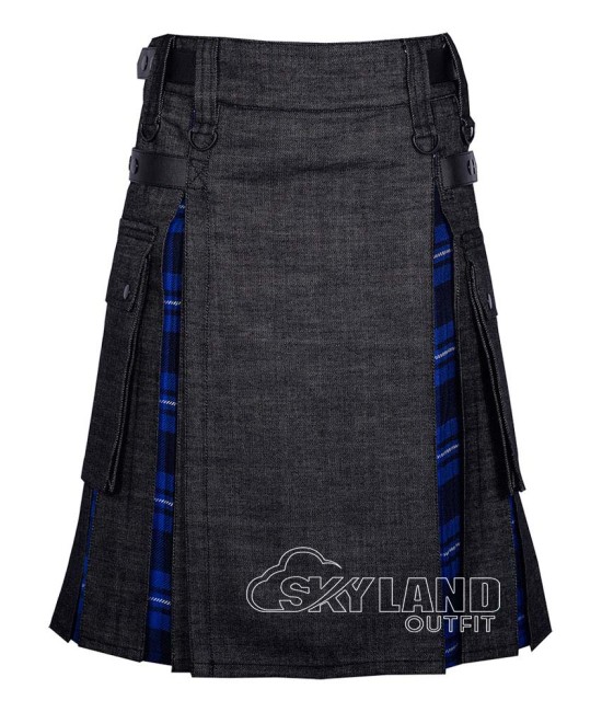 Hybrid Utility Kilts - Black Denim & American Patriot Tartan Kilt Hybrid Utility Kilts - Black Denim & American Patriot Tartan Kilt