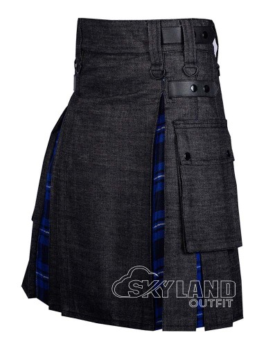 Hybrid Utility Kilts - Black Denim & American Patriot Tartan Kilt Hybrid Utility Kilts - Black Denim & American Patriot Tartan Kilt