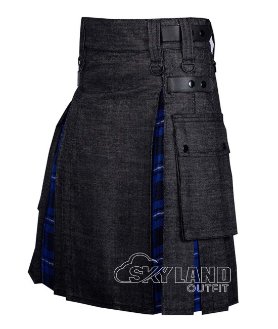Hybrid Utility Kilts - Black Denim & American Patriot Tartan Kilt Hybrid Utility Kilts - Black Denim & American Patriot Tartan Kilt