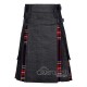 Hybrid Utility Kilts - Black Denim & Black Stewart Tartan Kilt Hybrid Utility Kilts - Black Denim & Black Stewart Tartan Kilt