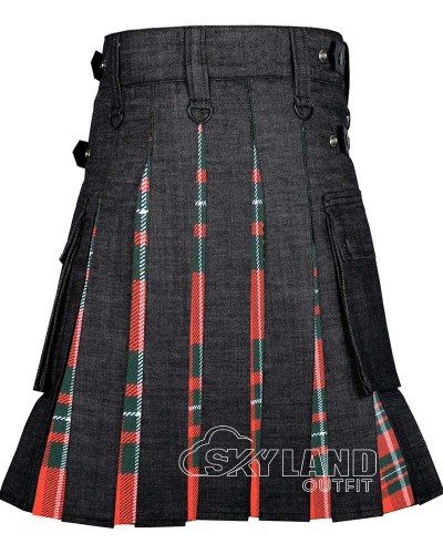 Hybrid Utility Kilts - Black Denim & MacGregor Tartan Kilt Hybrid Utility Kilts - Black Denim & MacGregor Tartan Kilt