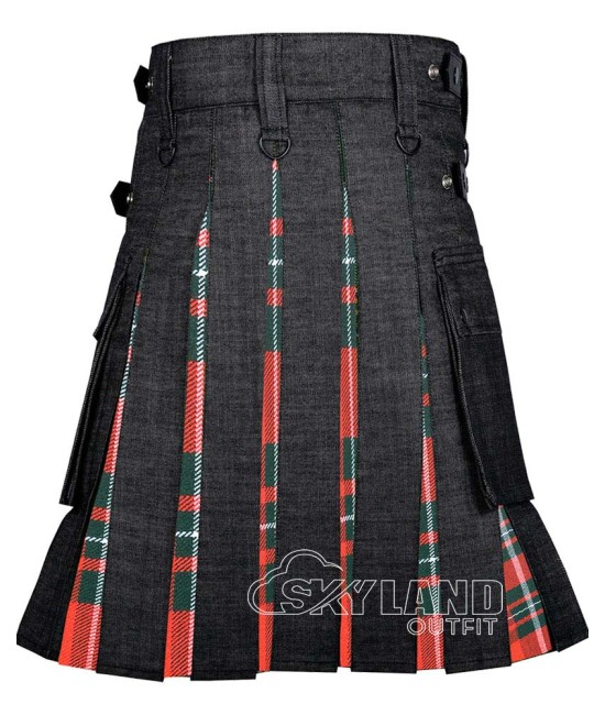 Hybrid Utility Kilts - Black Denim & MacGregor Tartan Kilt Hybrid Utility Kilts - Black Denim & MacGregor Tartan Kilt