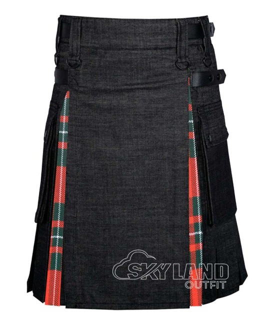 Hybrid Utility Kilts - Black Denim & MacGregor Tartan Kilt Hybrid Utility Kilts - Black Denim & MacGregor Tartan Kilt