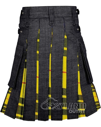 Hybrid Utility Kilts - Black Denim & MacLeod of Lewis Tartan Kilt Hybrid Utility Kilts - Black Denim & MacLeod of Lewis Tartan Kilt