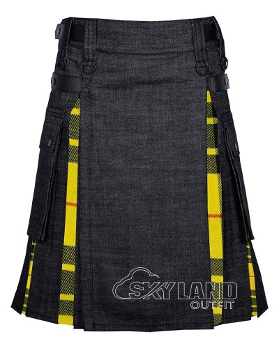 Hybrid Utility Kilts - Black Denim & MacLeod of Lewis Tartan Kilt