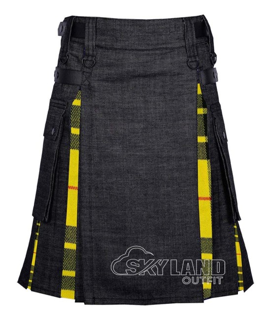 Hybrid Utility Kilts - Black Denim & MacLeod of Lewis Tartan Kilt