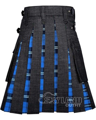 Black Denim Hybrid Utility Kilt with Ramsey Blue Tartan Black Denim Hybrid Utility Kilt with Ramsey Blue Tartan
