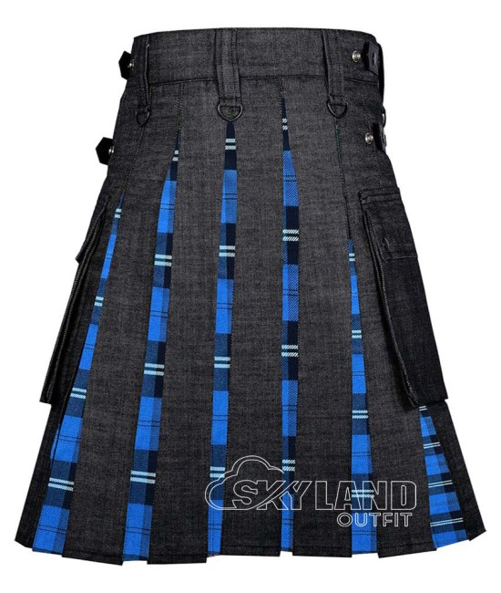 Black Denim Hybrid Utility Kilt with Ramsey Blue Tartan Black Denim Hybrid Utility Kilt with Ramsey Blue Tartan
