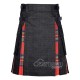 Black Denim Hybrid Utility Kilt with Royal Stewart Tartan Black Denim Hybrid Utility Kilt with Royal Stewart Tartan